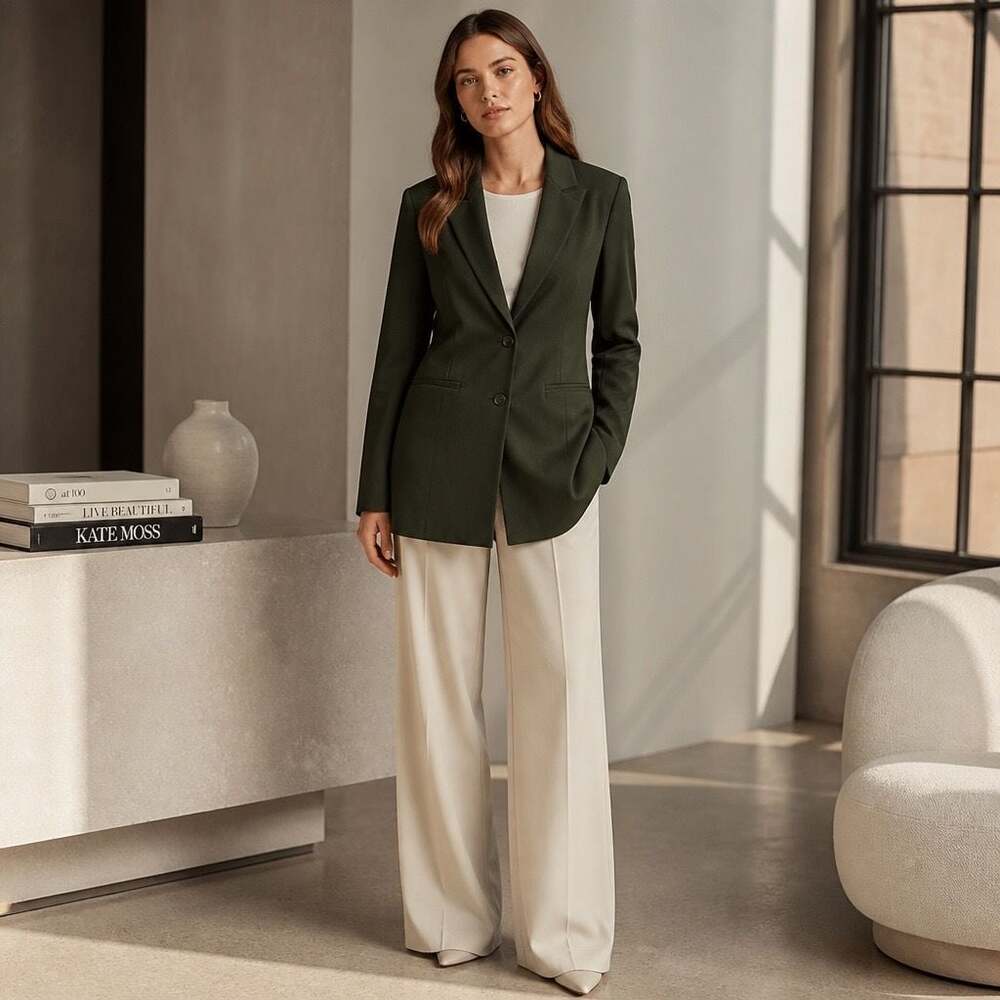 BiB! Women's Olive Green Two-Button Long Sleeve Work Office Blazer Jacket Size M